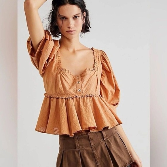 NWT Free People Leave It To Me Babydoll Crop Square Neck Top - Picture 1 of 5